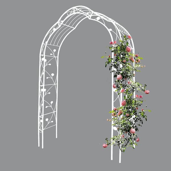 98.4 in. Metal Garden Arch Assemble Freely with 8 Styles Garden Arbor Trellis, Climbing Plants Support Rose Arch, White