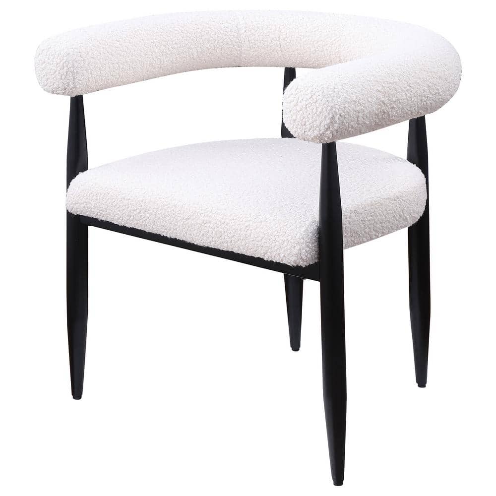 Cream Boucle Upholstered Metal Frame Arm Chair Set