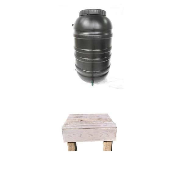 55 Gal. Black Rain Barrel with Rainbarrel Pedestal Riser