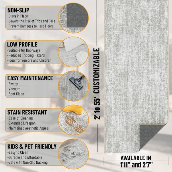 Ascend Non-Slip Rubberback 2 ft. x 7 ft. Indoor Custom Cut Extra Long Runner Rug 1 ft. 11 in. x 7 ft., Beige