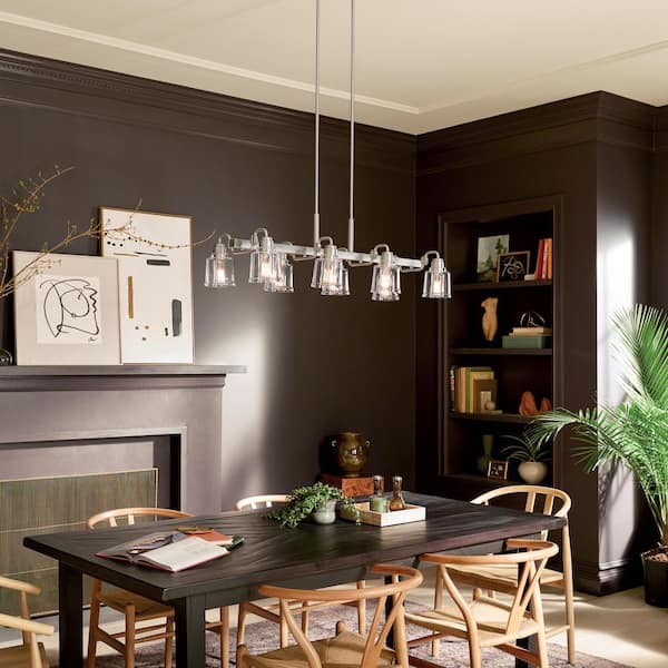 KICHLER Aivian 42 in. 8-Light Brushed Nickel Vintage Industrial Shaded Linear Chandelier for Dining Room