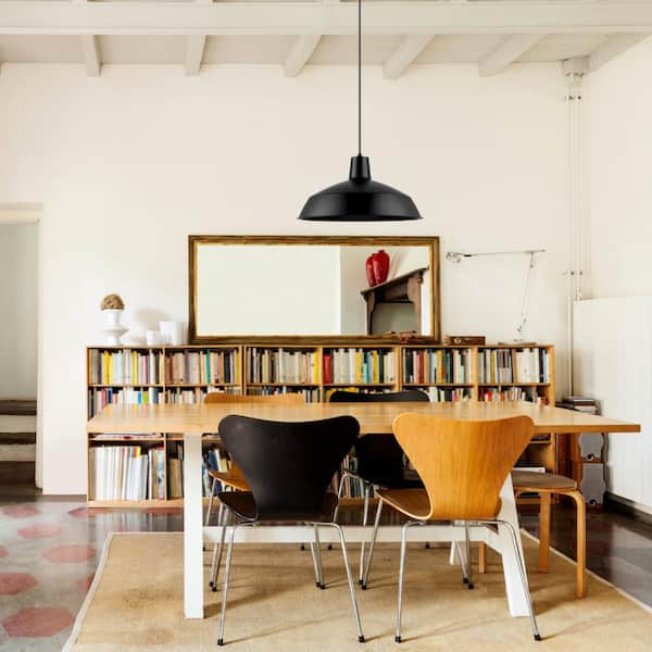 1-Light Matte Black Barn Light Pendant