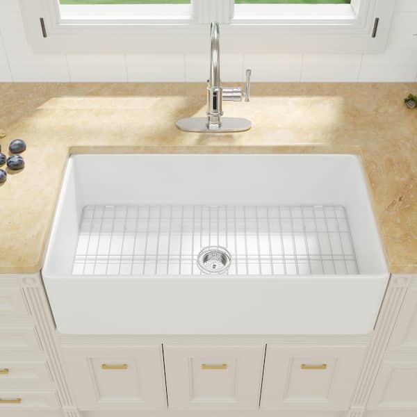 Kuomih White Fireclay 36 in. Single Bowl Farmhouse Apron Kuomih White Fireclay 36 in. Single Bowl Farmhouse Apron