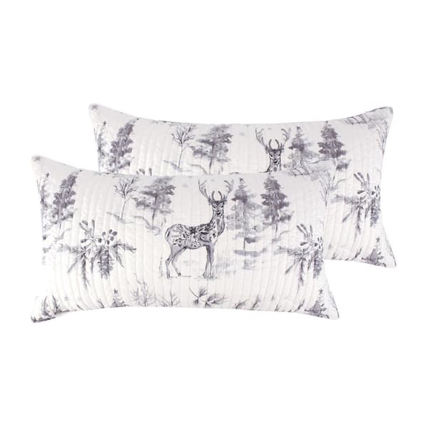 Villa Lugano Sleigh Bells Grey Woodland Cotton Front/Microfiber Back King Sham (Set of 2)