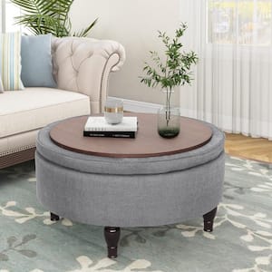 32 in. W x 32 in. D x 18 in. H Grey Fabric Upholstered Tufted Cocktail Storage Ottoman