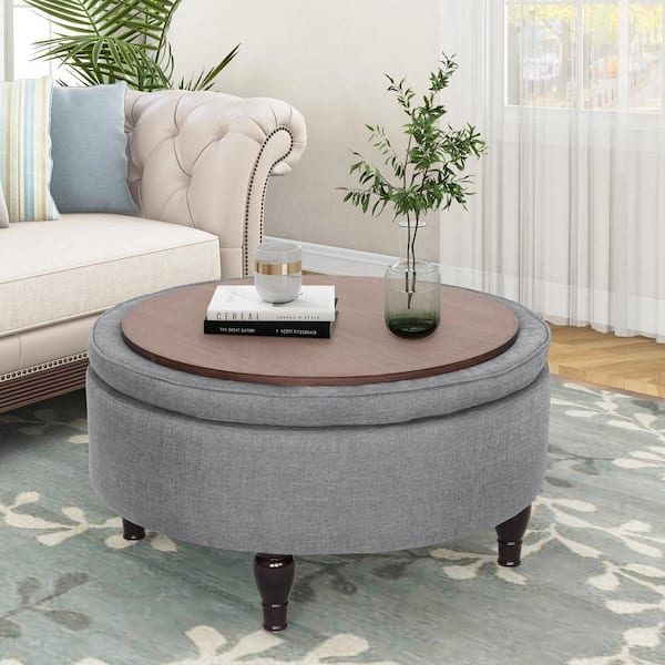Maypex 32 in. W x 32 in. D x 18 in. H Grey Fabric Upholstered Tufted Cocktail Storage Ottoman