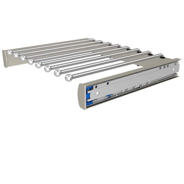 18 in. Polished Nickel Pullout Valet Rod Pants Organizer with Soft-Close for Custom Closet Systems