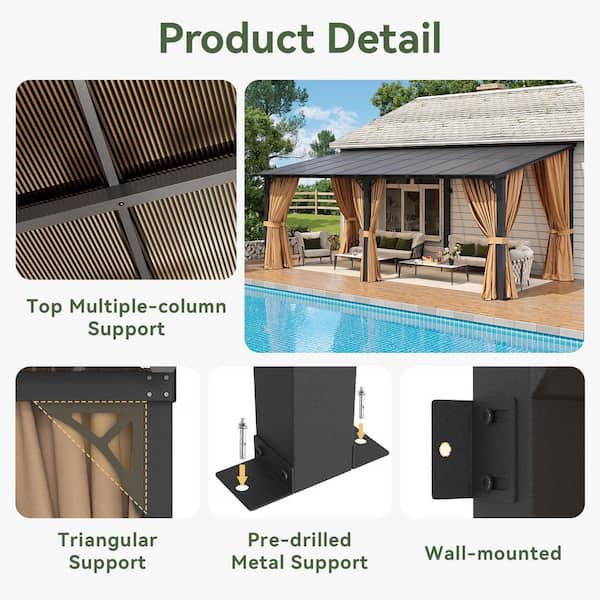 Sizzim 20 ft. x 10 ft. Wall-Mounted Sloped Roof Hardtop Gazebo