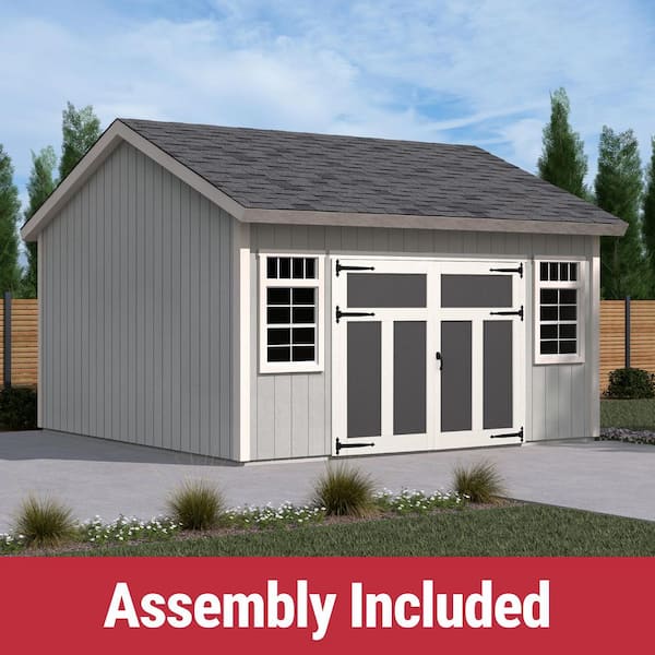 Professionally Assembled Vertex 16 ft. W x 16 ft. D Wood Outdoor Storage Shed with Driftwood Shingles (256 sq. ft.)