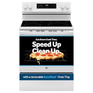 30 in. 5 Burner Element Smart Free-Standing Electric Convection Range in White w/ EasyWash Oven Tray, No-Preheat Air Fry