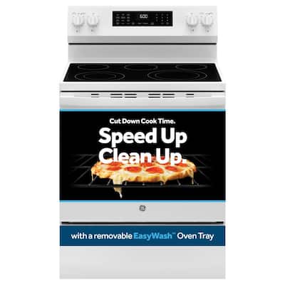 30 in. 5 Element Smart Free-Standing Electric Convection Range in White with EasyWash Oven Tray And No-Preheat Air Fry