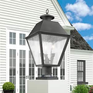 Willowdale 22 in. 3-Light Charcoal Cast Brass Hardwired Outdoor Rust Resistant Post Light with No Bulbs Included