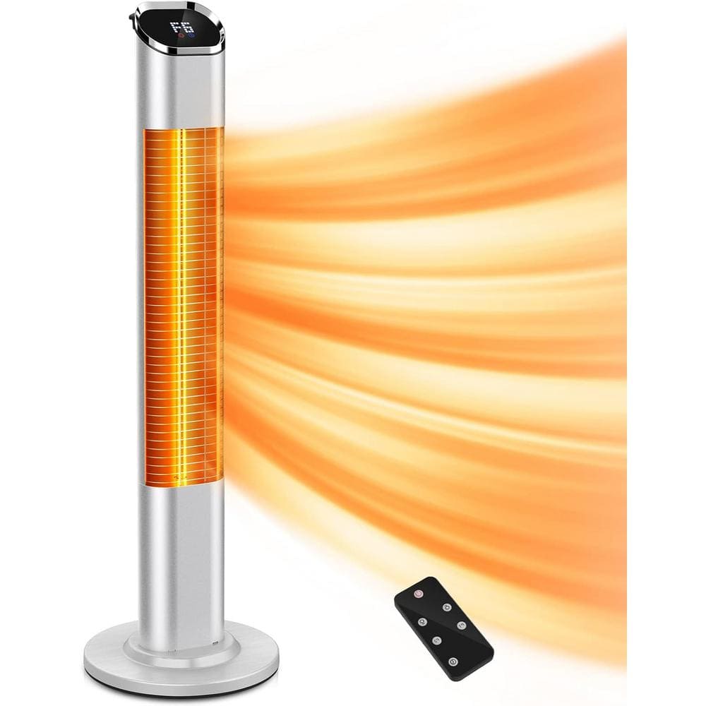 Silver Electric Infrared Standing Patio Heater with Remote