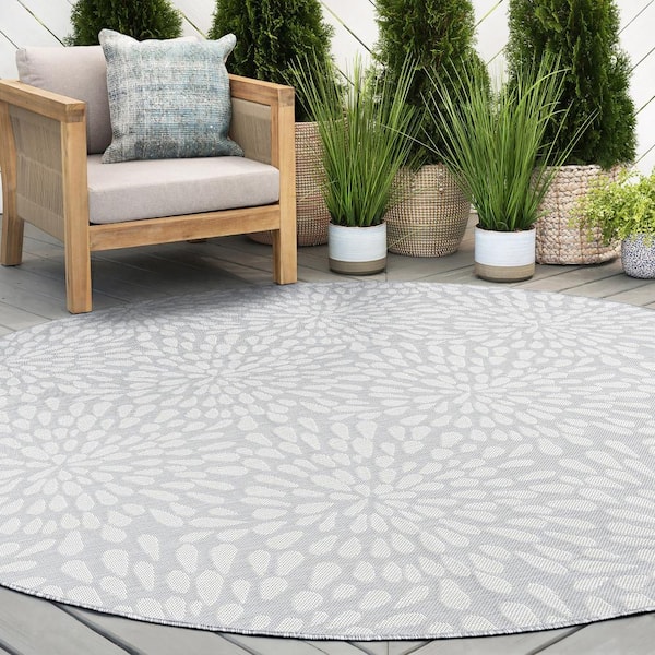 Eco Floral Gray 6 ft. Round Indoor/Outdoor Area Rug