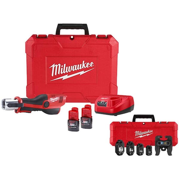 M12 12 Volt Lithium-Ion Force Logic Cordless Copper Press Tool with 1/2 in. to 1-1/4 in. CTS Pivoting Ring Jaw Set