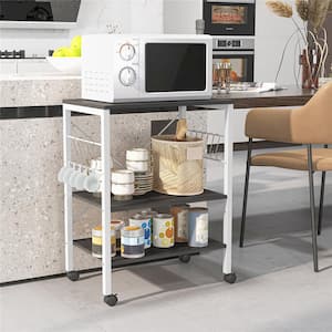 3-Tier Kitchen Baker's Rack Microwave Oven Storage Cart with Hooks Brown