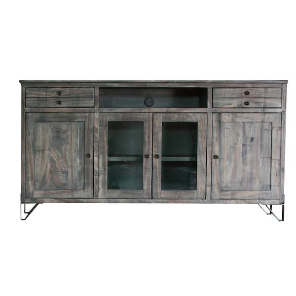 Benjara 70 in. Gray, Brown and Black Wood TV Stand Fits TVs up to 75 in. with 2-Drawers