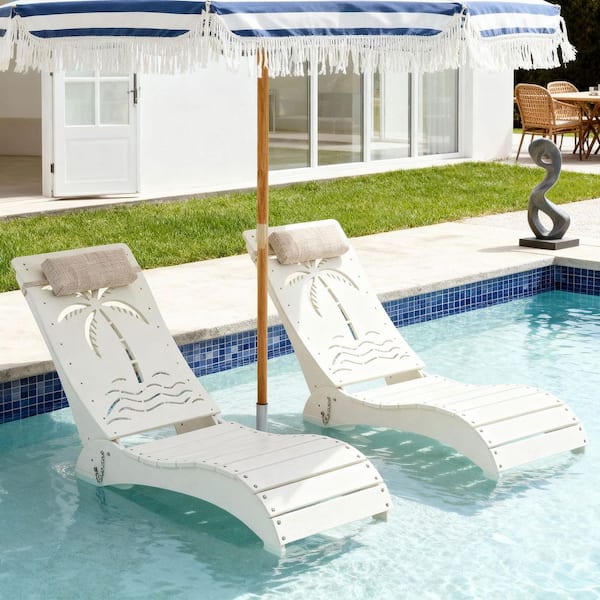 White HDPE Outdoor Patio Pool Chaise Lounge with Sandbox Package (2 Pcs / Pack）