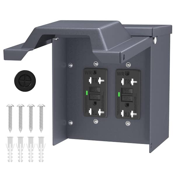 Metal Outdoor Electrical Outlet Box with Dual 20 Amp WRTR GFCI Receptacles, ETL Listed Waterproof Cover