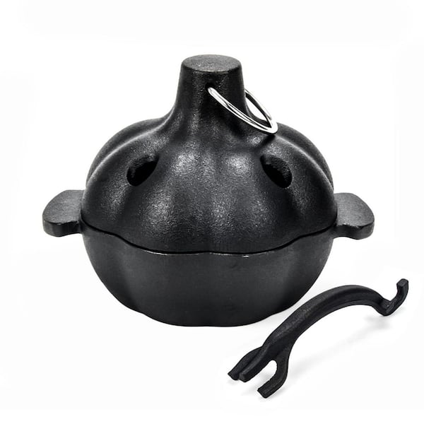 Cast Iron Garlic Roaster with Handle, Smoker Roaster, Garlic Cooker Baker, Potato Baker Mini Cocotte for Outdoor BBQ