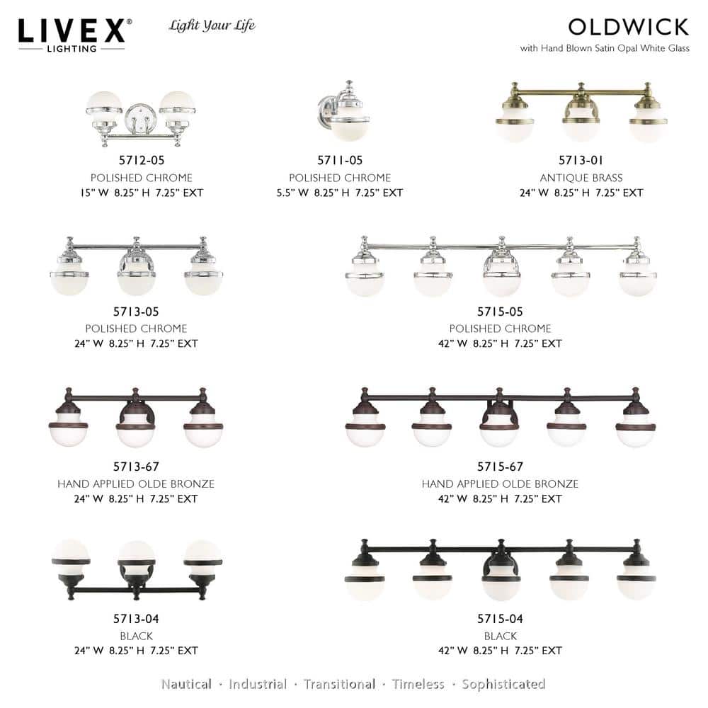 Oldwick Polished Chrome 3-Light Vanity with Satin Opal White Glass