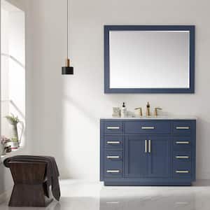Ivy 48 in. Single Bathroom Vanity Set in Royal Blue and Carrara White Marble Countertop with Mirror