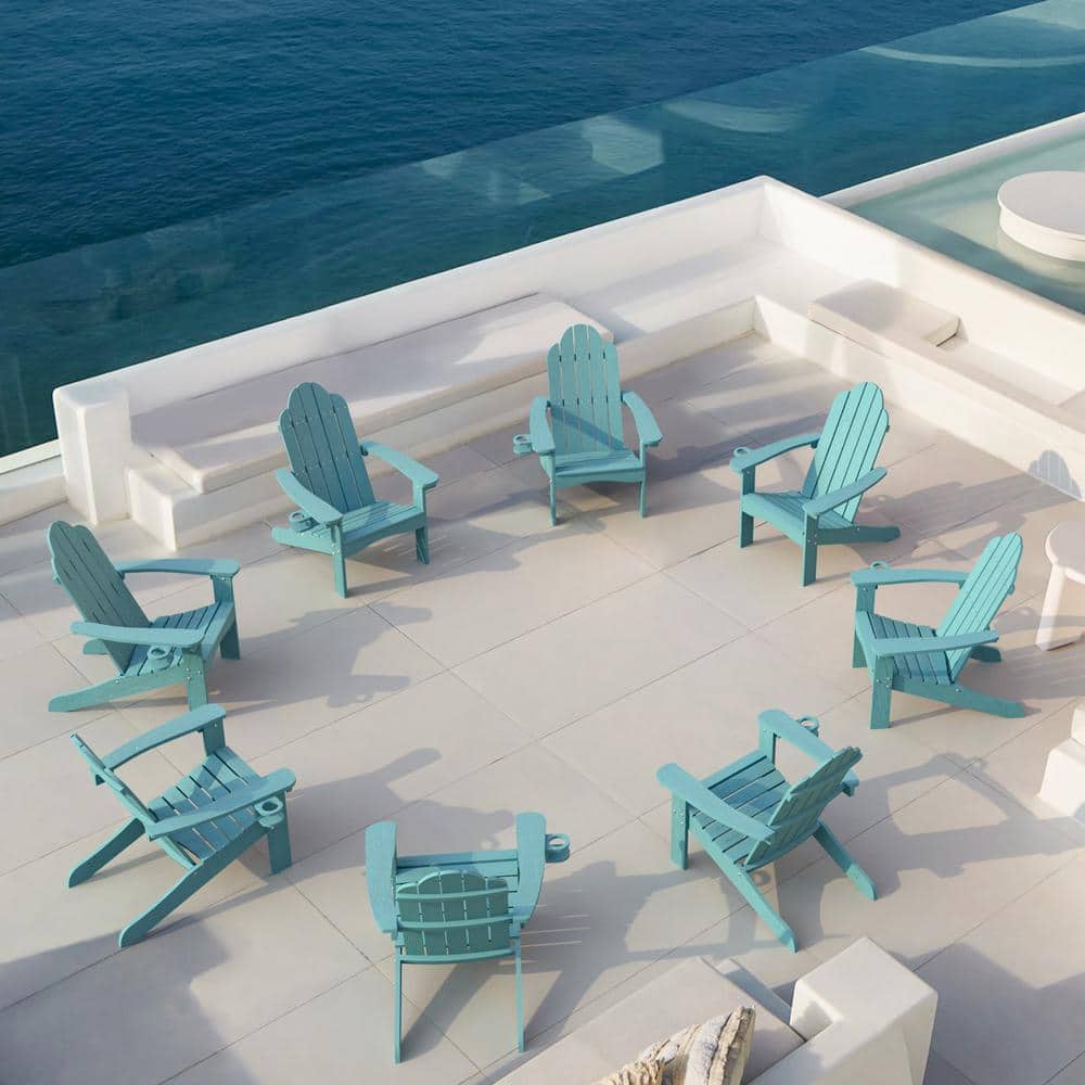 Hampton Curveback Lake Blue Recycled Plastic Outdoor Patio Adirondack Chair with Cup Holder Fire Pit Chair Set of 8 price history on PriceWatchPro