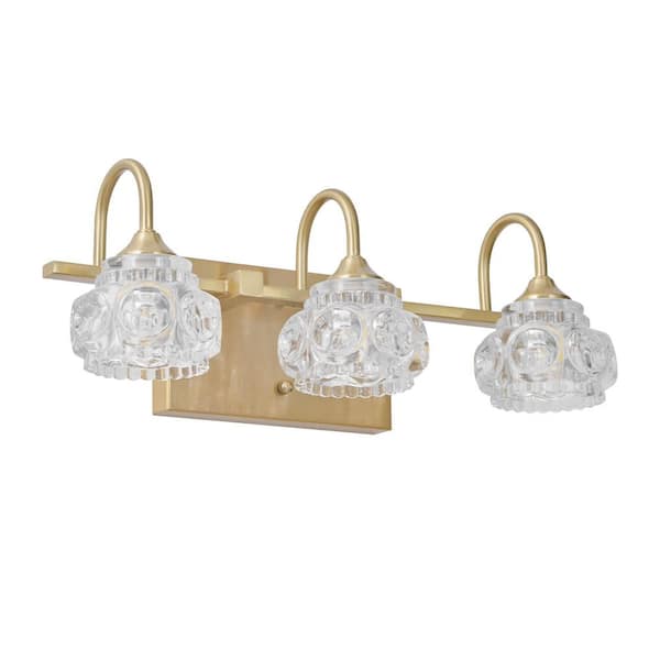 17.3 in. 3-Light Golden Wall Sconce Bathroom Vanity Light with Clear Glass Shade (No Bulbs)