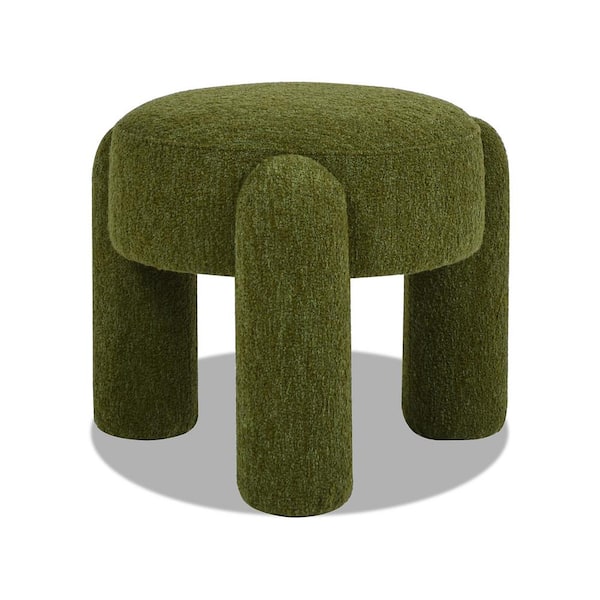 Jennifer Taylor 20.5 in. Round Fully Upholstered Ottoman, Moss Green Boucle