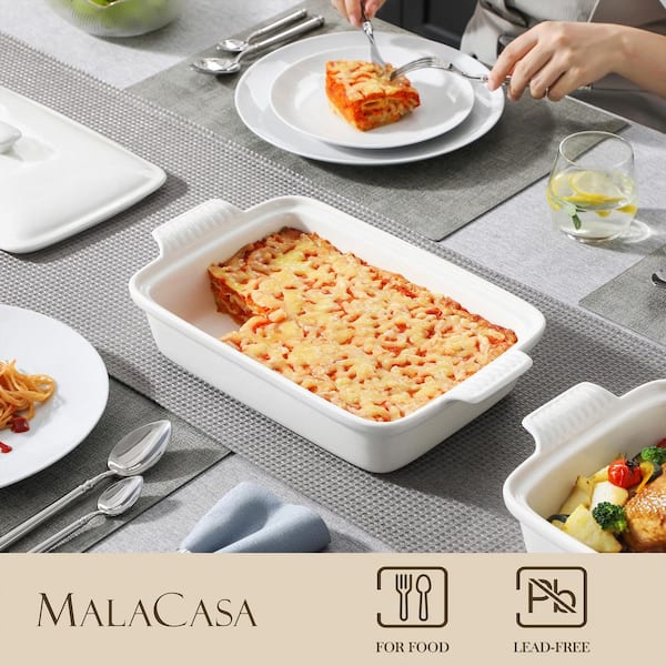 MALACASA Porcelain 1-Piece Rectangular Baking Dish Set with Lid