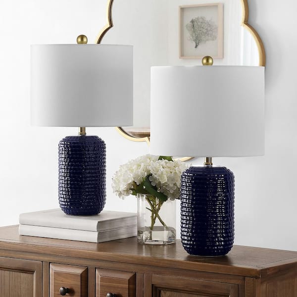 Jace 22 in. Navy Blue Table Lamp with White Shade (Set of 2)