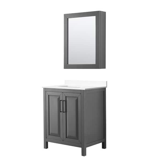 Wyndham Collection Daria 30 in. W x 22 in. D x 35.75 in. H Single Bath Vanity in Dark Gray with White Cultured Marble Top and Mirror