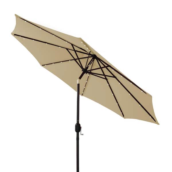 Boyel Living 9 ft. Patio Umbrella Outdoor Market 32 LED Solar Umbrella with Tilt and Crank (Taupe)
