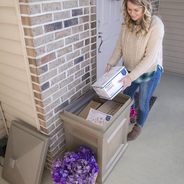 Express Package 31 in. H x 18 in. W x 23 in. D Resin Square Outdoor Delivery Box Mocha