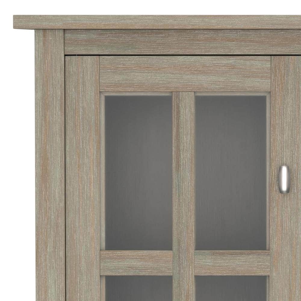 Rustic Distressed Grey Low Cupboard with Tempered Glass Doors