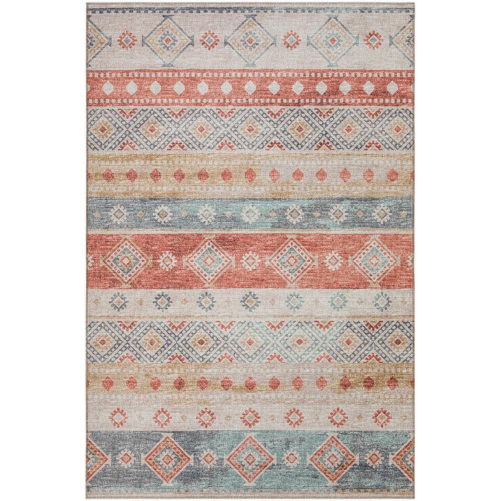 Yuma Orange 10 ft. x 14 ft. Geometric Indoor/Outdoor Washable Area Rug