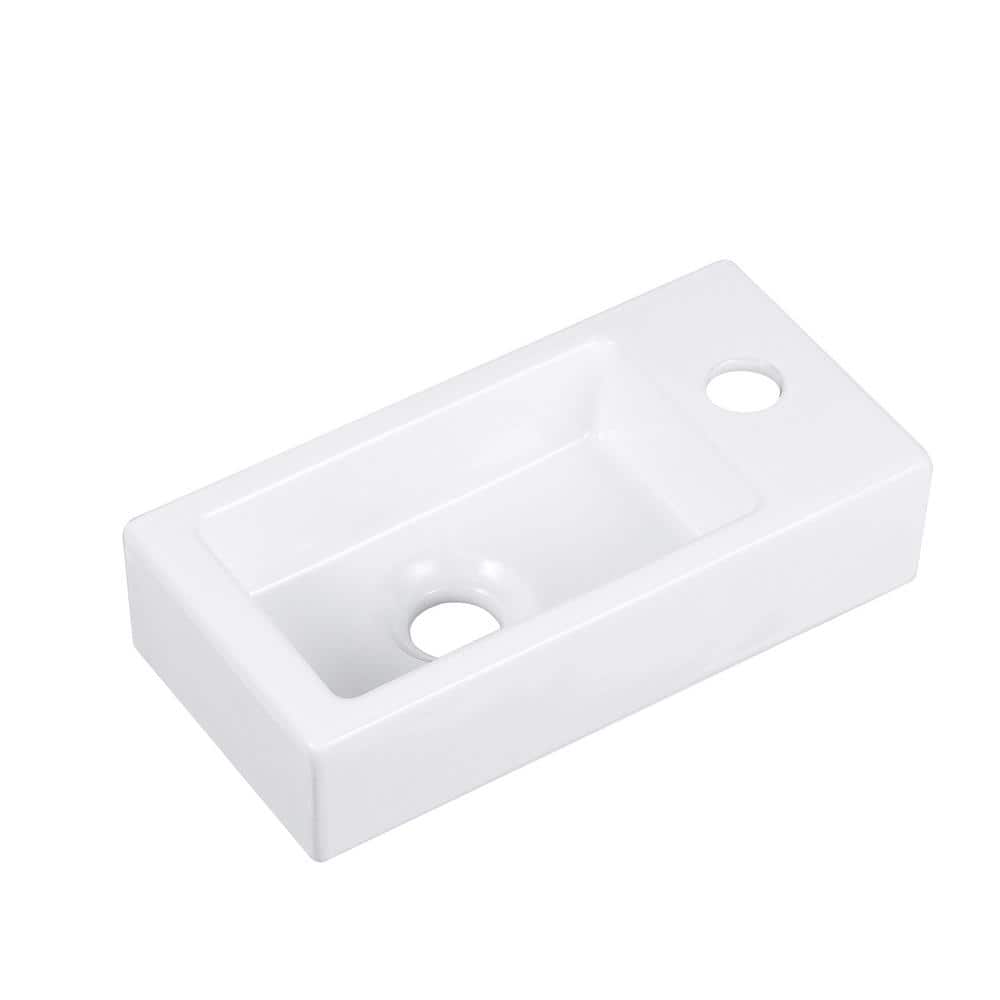 White Ceramic Rectangular Wall Mount Bathroom Sink