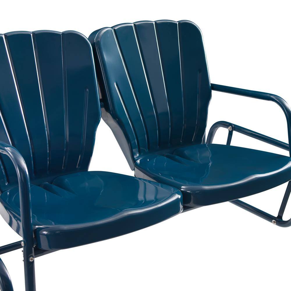Navy Metal Two-Seat Outdoor Loveseat Glider