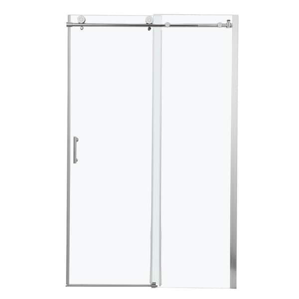 Boosicavelly 50 in. W x 76 in. H Single Sliding Semi-Frameless Shower Door in Chrome Finish with Tempered Glass