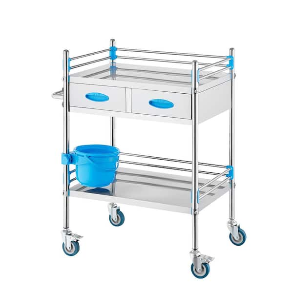 VEVOR Service Cart, 2 Layers Stainless Steel Utility Rolling Cart, Medical Cart with 2-Drawers, Dental Utility Cart