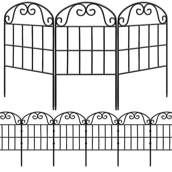 24.5 in. Tall Metal Garden Fence 10 Pack Decorative Animal Barrier Arched Black Panels for Yard Patio Outdoor Decor