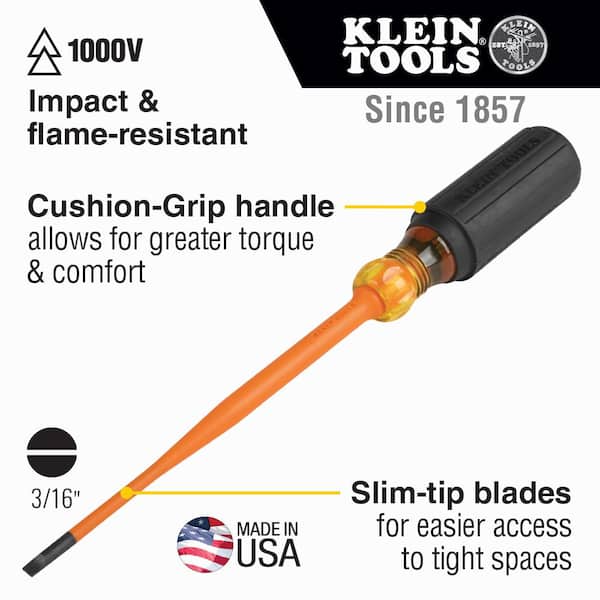 3/16 in. Cabinet, 6 in. Round Shank Slim-Tip Insulated Screwdriver