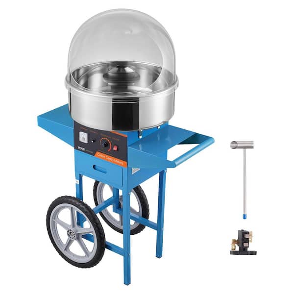 Electric Cotton Candy Machine with Cart, 1,000-Watt Commercial Candy Floss Maker with Cover, Stainless Steel Bowl, Blue