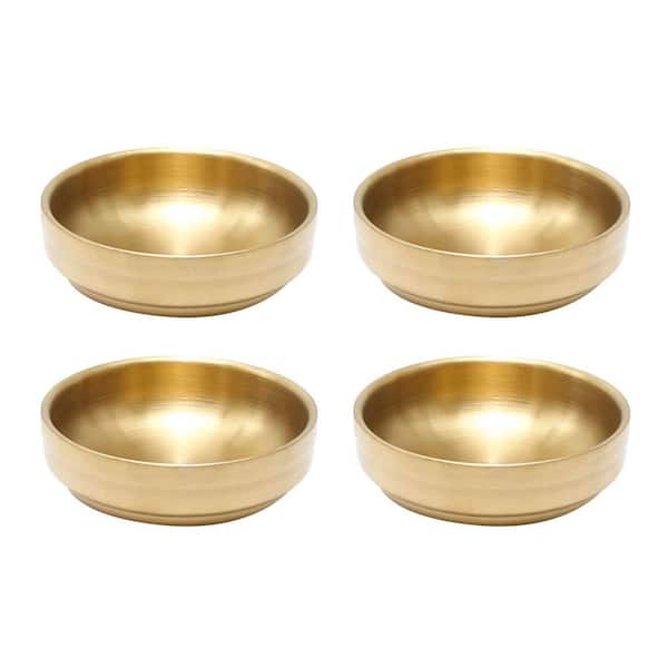 3.5 in. Gold Stainless Steel Round Chip and Dip Servers Sauce Dish Appetizer Plates for Oil Vinegar Juice Salad (4-Pack)