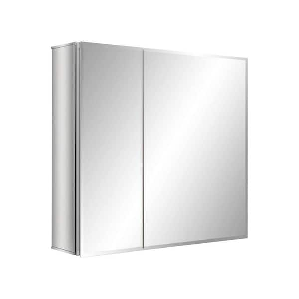 Unbranded 30 in. W x 26 in. H Silver Rectangle Aluminum Recessed or Surface Mount Medicine Cabinet with Mirror