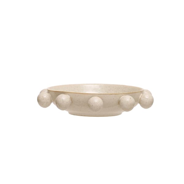 9.62 in. 21 fl. oz. Beige Reactive Glaze Stoneware Serving Bowl with Orbs
