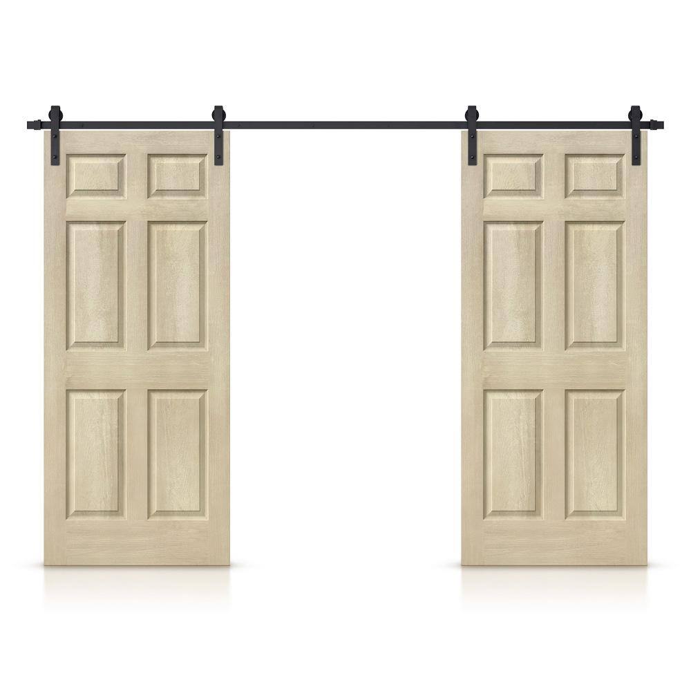 30 in. x 80 in. Vintage Cream Stain Composite MDF 6-Panel Interior Double Sliding Barn Door with Hardware Kit price history on PriceWatchPro