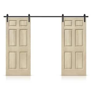 30 in. x 80 in. Vintage Cream Stain Composite MDF 6-Panel Interior Double Sliding Barn Door with Hardware Kit