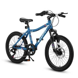 20 in. Blue Steel Kids Bike, Mountain Bike, 7 Speed Teenager Children Kids' Bicycles, Front Suspension Disc U Brake