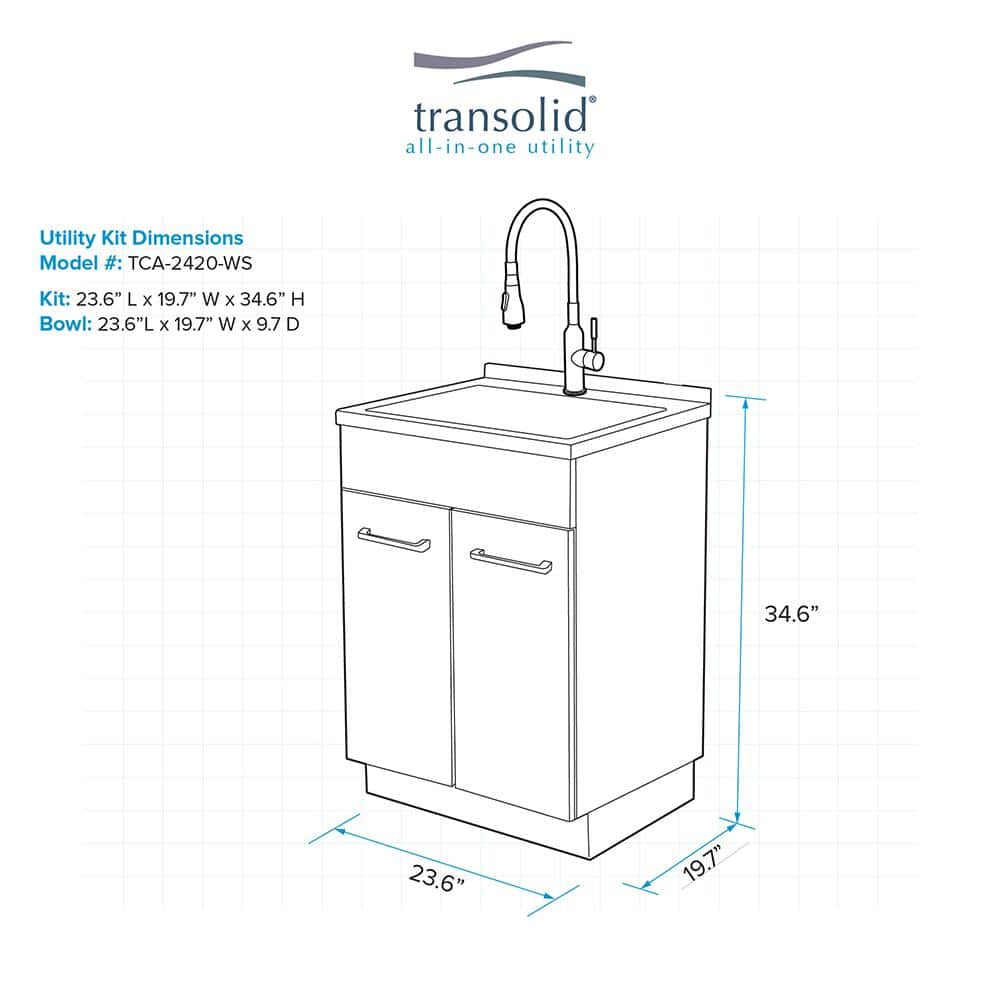 24-Inch White Freestanding Stainless Steel Laundry Sink with Faucet